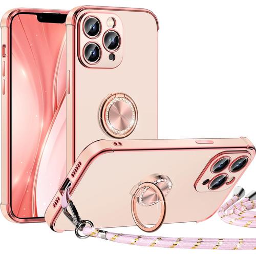 Miss Arts Coque Pour Iphone 11 Pro Max Avec Dragonne, Anneau De Support, Coque De Protection Fine Résistante Aux Chocs Pour Iphone 11 Pro Max, Rose