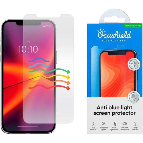 Ocushield Film Protecteur Anti Lumière Bleue Compatible Avec Iphone 12 Pro Max 6.7\U201d - Protection Des Yeux Avec Filtre Lumière Bleue - Produit Médical Reconnu - Film En Verre Trempé Avec Protection Anti-Éblouissement