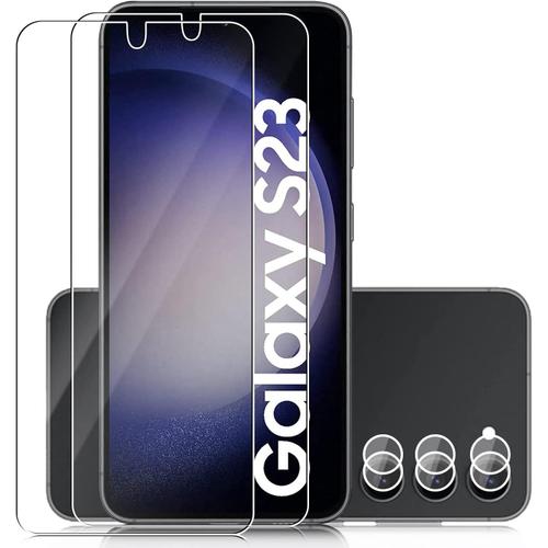 Verre De Protection Blindé Galaxy S23, 2 Pièces Verre Trempé De Haute Qualité Compatible Avec Le Capteur D'empreintes Digitales Film De Protection Pour Appareil Photo Dureté 9h Protecteur D'écran Hd Pour Samsung Galaxy S23