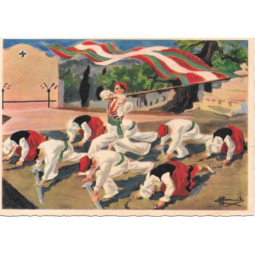 Carte Postale Pays Basque - Groupe D'art Basque Oldarra-Biarritz -Ikurrinari. Salut Au Drapeau Basque