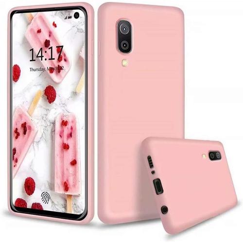 Ultra Mince Antichoc Silicone Liquide Gel Doux Microfibre Caoutchouc Rayé Rose Coque Pour Samsung Galaxy A40