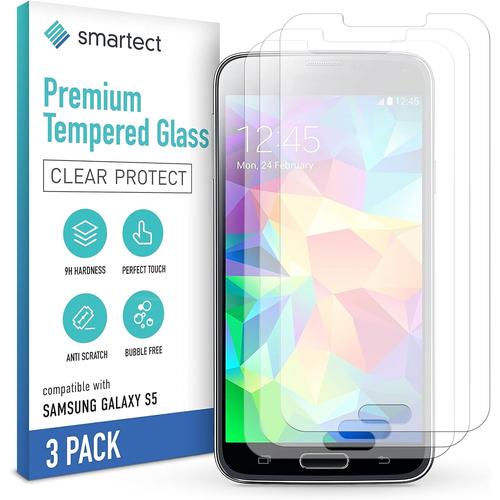 Verre De Protection Smartect 3 Pièces - Clair Compatible Avec Samsung Galaxy S5 / S5 Neo - Verre Trempé 9h - Film De Protection Sans Bulles - Vitre D'écran Anti-Traces De Doigts