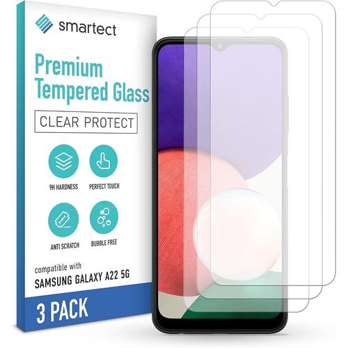 Verre De Protection Smartect 3 Pièces - Clair Compatible Avec Samsung Galaxy A22 5g / A22s 5g - Verre Trempé 9h - Film De Protection Sans Bulles - Verre D'écran Anti-Traces De Doigts
