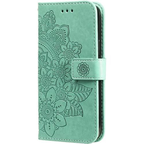 Products - Coque Samsung Galaxy A21s - Bibliothèque - Porte-Cartes - Portefeuille - Motif Floral - Simili Cuir - Turquoise