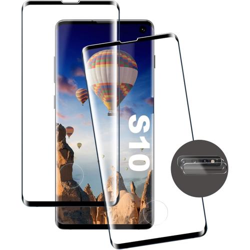 Protecteur D'écran En Verre Trempé Pour Galaxy S10, Pack De 2 Compatible Avec Le Capteur D'empreintes Digitales - Film De Protection Pour Appareil Photo - Protecteur D'écran En Verre Trempé Pour Samsung Galaxy S10