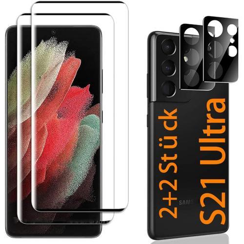 S05 2+2 Pièces Film De Protection Pour Verre Trempé Samsung Galaxy S21 Ultra 5g Avec 2 Pièces De Film De Protection En Verre + 2 Pièces De Film De Protection En Verre Pour Appareil Photo Dureté 9h Hd Clair Anti-Rayures Anti-Huile]