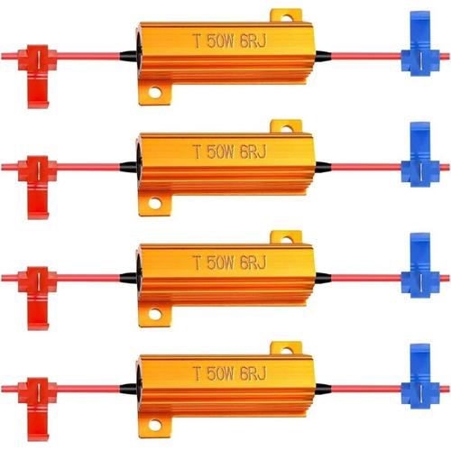 4 Pack De 50 W 6ohm Résistance De Charge Pour Led Clignotant Lumière (Fix Hyper Flash, Avertissement Canceller, Fix Error Presque Flash) Avec 4pcs Quick Wire Clip