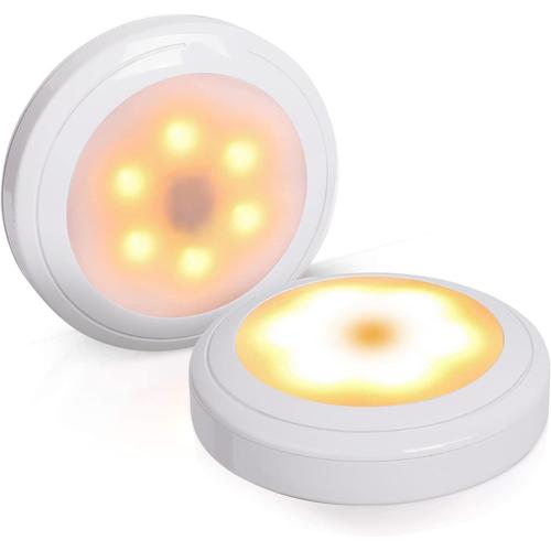 2 Pcs Lampe Tactile Sans Fil,Dimmable Veilleuse Autocollante,Lampe Led À Piles,Applique Mural À Lumière Chaude Pour Éclairage Sous Meuble/Placard/Entrée/Penderie/Armoire/Étagère/Cuisine/Passage