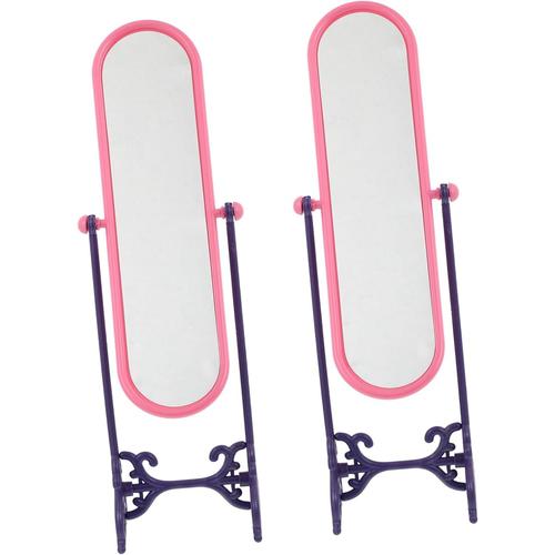 Rose Rose 2 Pièces Modèle De Miroir Trousse Accessoires Filles Miroir De Maquillage Petit Miroir Mural Meubles Miniatures Décor Abdos Se