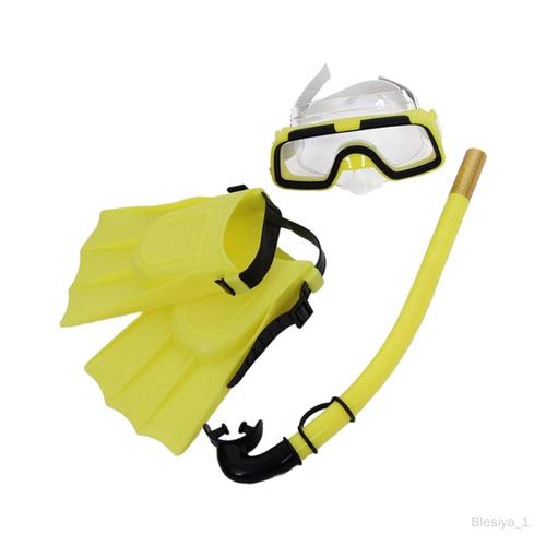 Ensemble De Tuba, Lunettes De Natation, Masque, Palmes Pour Sports Nautiques Jaune Eutaille 25 À 30