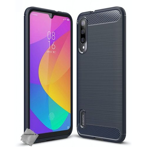 Housse Etui Coque Silicone Gel Carbone Pour Xiaomi Mi 9 Lite + Film Ecran - Bleu Fonce