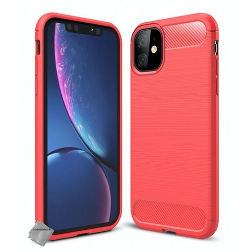 Housse Etui Coque Silicone Gel Carbone Pour Apple Iphone 11 + Verre Trempe - Rouge