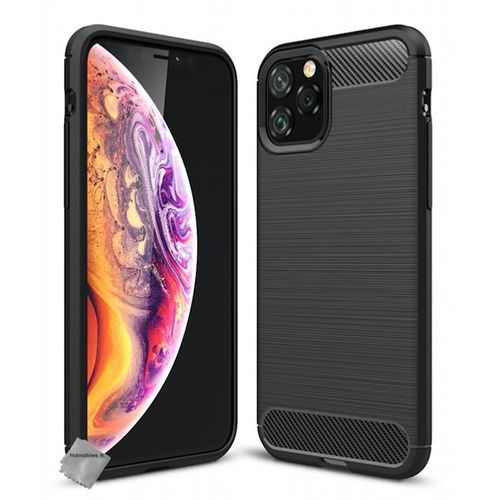 Housse Etui Coque Silicone Gel Carbone Pour Apple Iphone 11 Pro Max + Verre Trempe - Noir