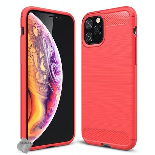 Housse Etui Coque Silicone Gel Carbone Pour Apple Iphone 11 Pro Max + Verre Trempe - Rouge