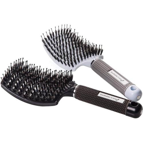 Gris,Noir,Blanc Gris,Noir,Blanc Brosse À Cheveux En Poils De Sanglier – Brosse-Araignée Courbe Femme Pour Styling Et Démêler Les Cheveux Longs,