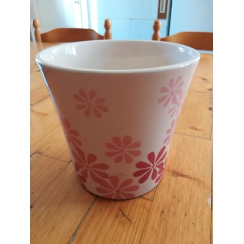 Cache Pot Faience Ecru Motif Rose