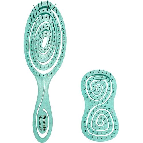 Vert Vert Natural Lot De Brosses À Cheveux Eco Masseur Écologique Démêlant Anti-Traction Et Brosse De Voyage En Couleur Verte, Fabriqué