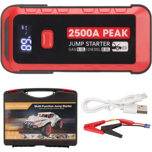 Démarreur De Voiture, Démarreur De Batterie 2500 A Peak 25800 Mah Avec Charge Rapide Usb, Écran Lcd, Lumière Led, Booster De