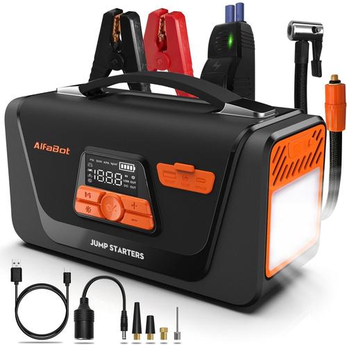 Q4 Booster Batterie Voiture, Démarreur De Voiture 4000a Pour Moteurs 12v Diesel Et Essence, Jump Starter Avec Compresseur D'air,