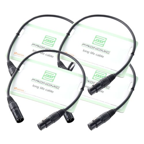 Pronomic Stage XFXM-0.5 Câble Micro XLR 0.5m noir Lot de 4