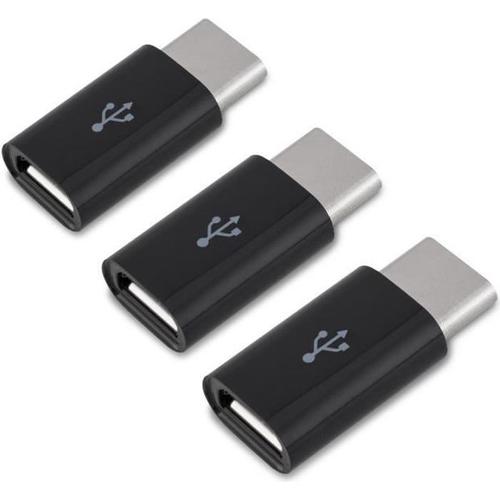 3x Adaptateur Micro USB vers USB C - Connecteur Universel Micro USB Femelle vers USB 3.1 Type C Male pour Smartphone et Tablette - Noir