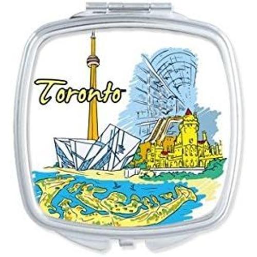 Canada Saveur Paysage De Toronto Et Landmark Aquarelle Motif Carré Compact Maquillage Miroir De Poche Portable Mignon Petite Main 