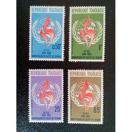 Timbre Togo Yt 390 A 393 15ème Anniversaire De La Déclaration Des Droits De L'homme 1963 ( 3912 )
