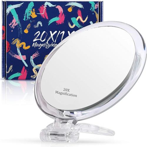 Argent Argent Miroir Grossissant 20x / 1x Double Face Avec Support, Miroir Grossissant À Main Pour Le Maquillage, Les Points Noirs, Les 