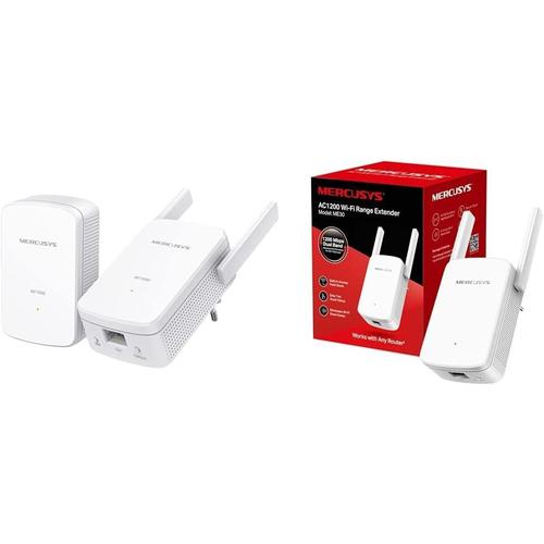 CPL WiFi N 300Mbps + 1000 Mbps Adapteur, Boitier avec 1 Port Gigabit et Prise Intégrée & Répéteur WiFi ME30, Amplificateur WiFi