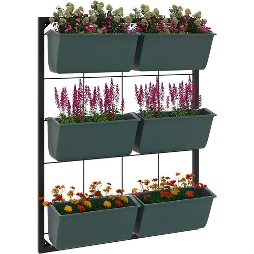 Vert Vert Jardinière Murale À 3 Étages Avec 6 Bacs Étagère À Fleurs Pour L'intérieur Et L'extérieur, Pour Fleurs, Plantes, Dim. 52l X 14l