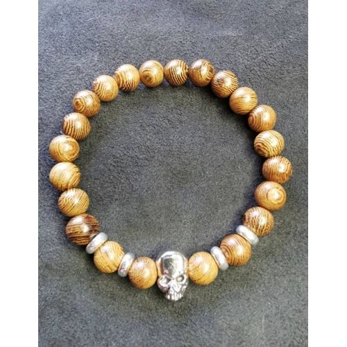Bracelet En Perles De Bois Crâne Tête De Mort