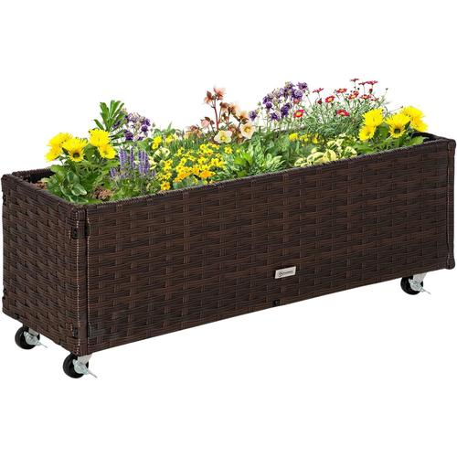 Brun Brun Jardinière Sur Pieds En Résine Tressée Pe Carré Potager Surélevé Bac À Fleurs Extérieur Jardin Tissu Non-Tissé Inserts