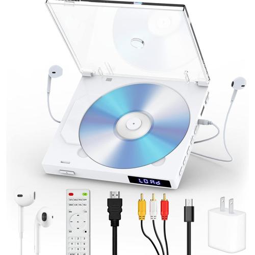 Blanc Blanc Lecteur DVD HDMI pour TV, Lecteur CD DVD Compact avec Connexion Casque/Haut-Parleur, Lecture sans région pour Les systèmes