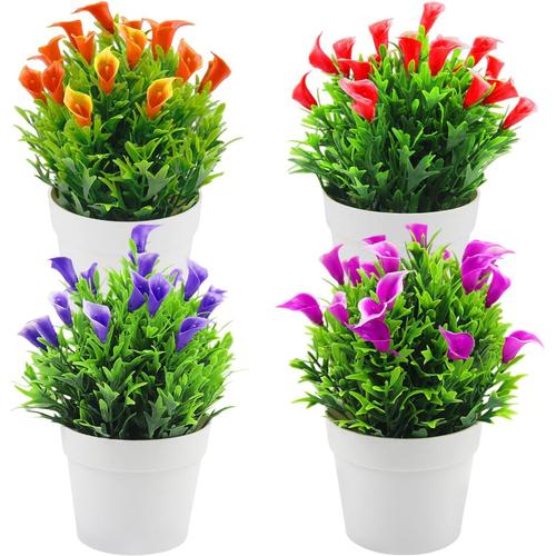 4 Pcs Fleurs Artificiels avec Pot Fleurs Artificielles de Lys Calla Plante Artificielle Exterieur pour Café Bureau Cuisine Jardin