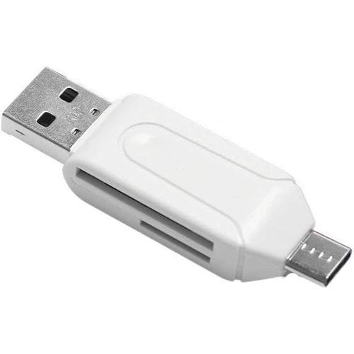 Blanc Blanc Adaptateur Micro USB OTG 2 en 1 Lecteur de carte mémoire USB 2.0 avec double connecteurs Lecteur de carte SD pour SDXC, SDHC,