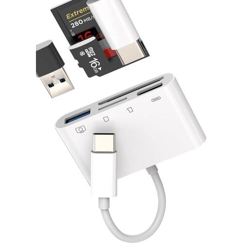 Lecteur Carte USB C pour IPhone(4en1)Type-c Jack Cable Chargeur OTG 3.0 Appareil Photo TF Memoire Micro SD Accessoire macbook USB A