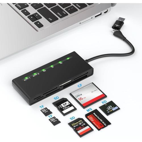 Lecteur Carte SD USB C USB 3.0, Lecteur Carte CF 7 en 2 USB 3.0 pour Carte CF,SD,XD,MS,TF,Micro SD,SDHC,SDXC,UHS-I,5Gbps Memory