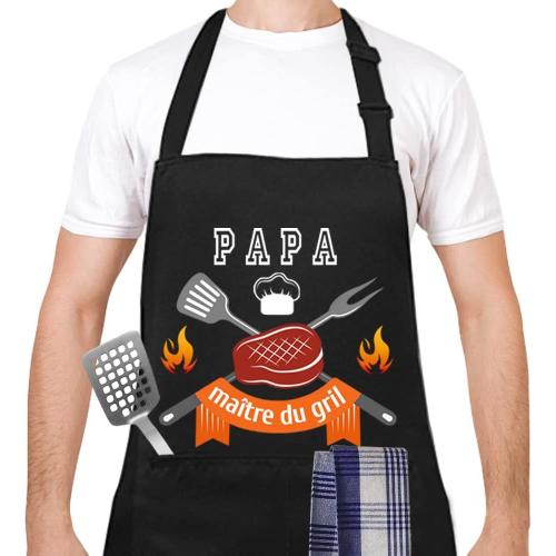 Papa Papa Tablier Barbecue pour Homme Tabliers de Cuisine Réglable avec 2 Poches Tablier Barbecue Imperméable pour Homme Cadeau pour Fête