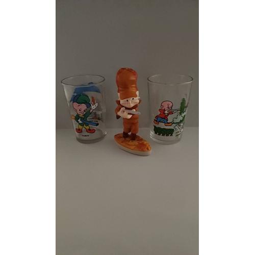 2 Verres + 1 Figurine Série Bugs Bunny : Elmer Fudd