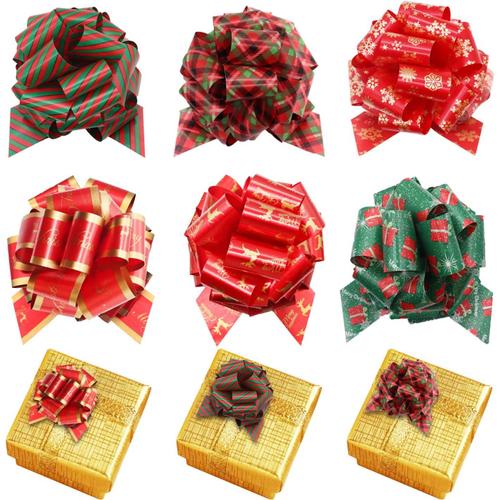 12pcs Noeuds à Tirer pour Emballages Cadeaux avec Ruban Accessoire d'emballage de Noël pour Cadeau de Noël, Panier,