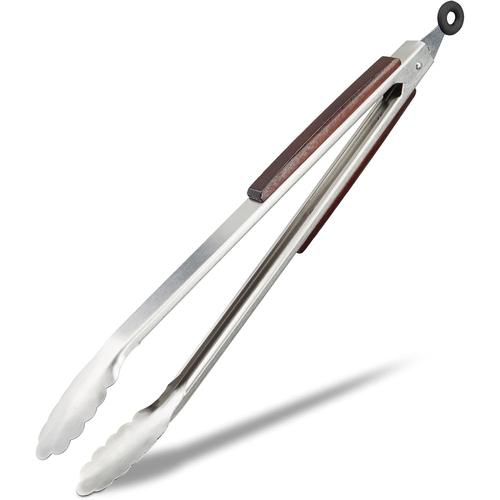 Argenté, Brun Argenté, Brun 10022815 Cuisine en INOX Pince à Barbecue en Acier Inoxydable grillade Saucisse Salade 38 cm, Argent