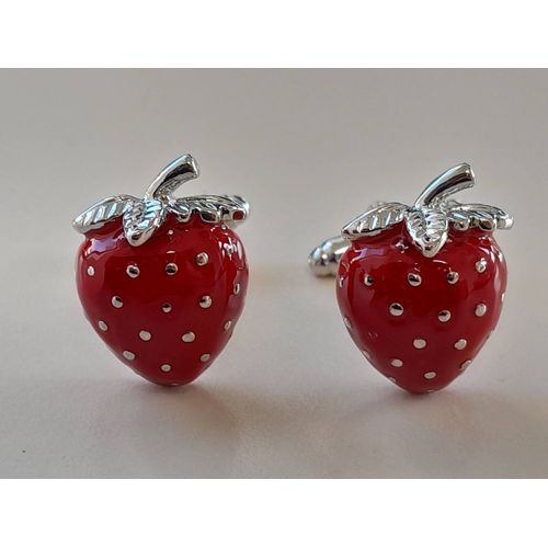 Boutons De Manchettes En Forme De Fraise De Couleurs Argent Et Rouge Pour Du Style Et De L'originalité