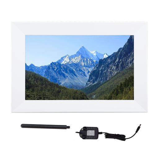 Cadre photo numérique 10,1 pouces 1280x800P HD IPS écran tactile rotation automatique cadre photo électronique WiFi mural avec 1 + 16 Go de mémoire prise britannique blanc