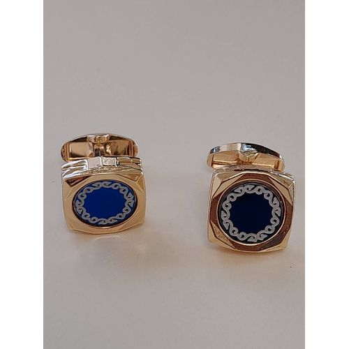 Boutons De Manchettes Carré Arrondi De Couleurs Or Et Bleu Pour Du Style Et De L'originalité
