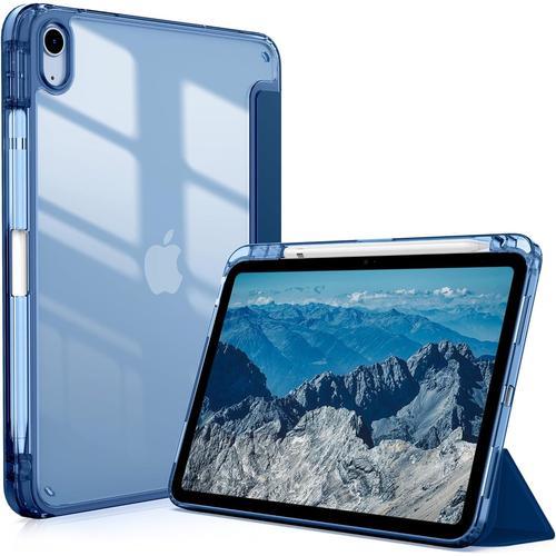 Coque Compatible Avec Ipad 10ème Génération 10.9 Pouces 2022, Avec Porte-Stylo Et Coque Arrière Transparente,Étui De Fonction Réveil/Sommeil Automatique,Bleu De Mer