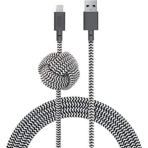 Câble Night - Câble de 3 Mètres Ultra Solide Renforcé de [Certifié Mfi] Câble Lightning à USB avec N?ud Lesté Compatible avec iPhone 14, iPhone 13 et Versions antérieures (Zebra)