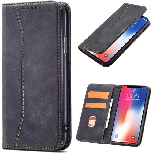 Coque Pour Oneplus 5, Pu Cuir Portefeuille Housse Magnétique Flip Pochette Étui À Rabat Case Avec Antichoc Tpu Housse [Emplacements Cartes] [Fonction Support] (Noir)