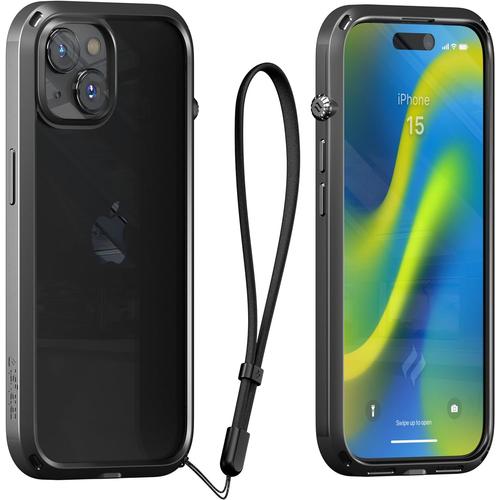 Influence Case For Iphone 15, 2.5x Higher Drop Proof, Non-Slip Frosted Edges And Crystal Clear Back, Raised Edges Protection, 30% Louder Forward Audio, Lanyard Included - Midnight Black