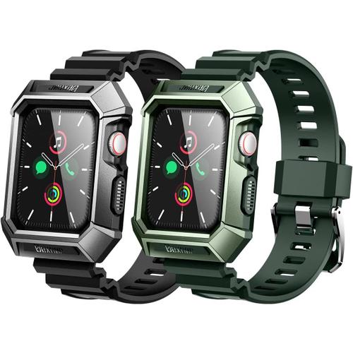 Lot De 2 Bracelets Compatibles Avec Les Bracelets De Montre Apple Series 3/2/1 [42 Mm] Réglable En Tpu Souple Coque De Protection Hybride Robuste Pour Iwatch Accessoires ¿ Vert Et Noir