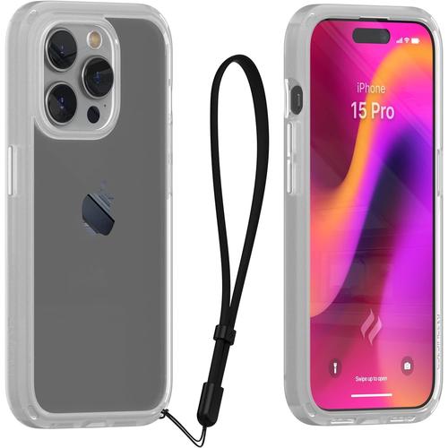 Influence Case For Iphone 15 Pro, 2.5x Higher Drop Proof, Non-Slip Frosted Edges And Crystal Clear Back, Raised Edges Protection, 30% Louder Forward Audio, Lanyard Included- Frosted And Clear